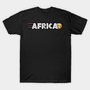 African Flag Colors Distressed Rhinoceros Mother and Calf T-Shirt